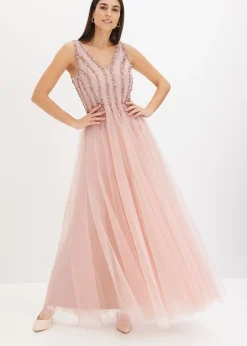 Robe longue en tulle fin avec sequins brodés