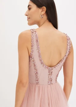 Robe longue en tulle fin avec sequins brodés
