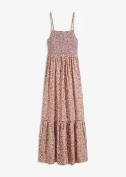 Robe longue smockée