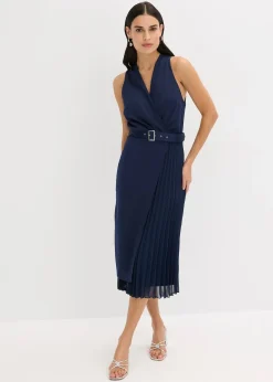 Robe midi aspect portefeuille à empiècement plissé