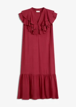 Robe midi avec volants en crêpe texturé