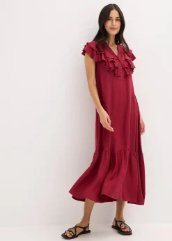 Robe midi avec volants en crêpe texturé
