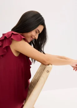 Robe midi avec volants en crêpe texturé