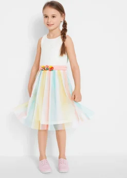 Robe midi en dentelle et tulle