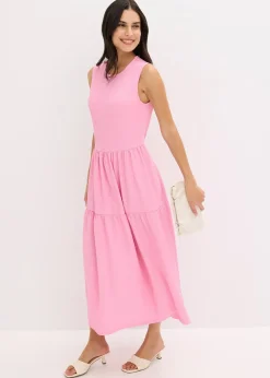 Robe midi en jersey texturé avec découpe dos