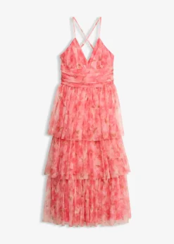 Robe midi en tulle fin à volants
