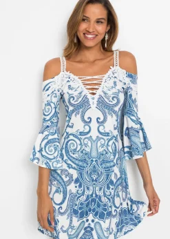 Robe évasée à encolure Bardot