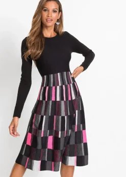 Robe évasée en maille à motif jacquard