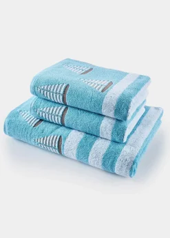 Serviette de toilette pur coton motif bateau
