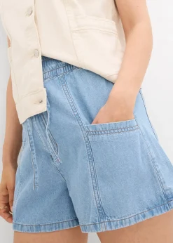 Short en jean avec taille haute élastiquée