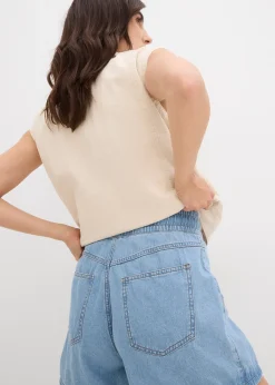Short en jean avec taille haute élastiquée