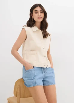 Short en jean avec taille haute élastiquée