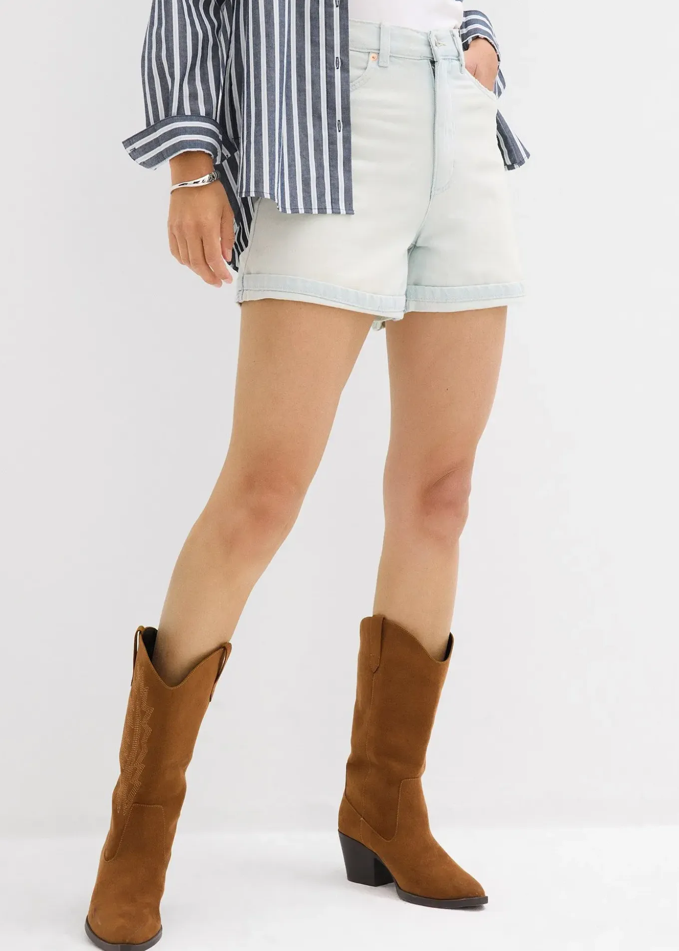 Short en jean taille haute, peu extensible