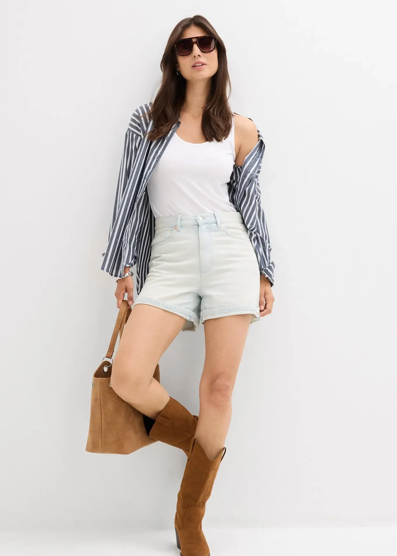 Short en jean taille haute, peu extensible