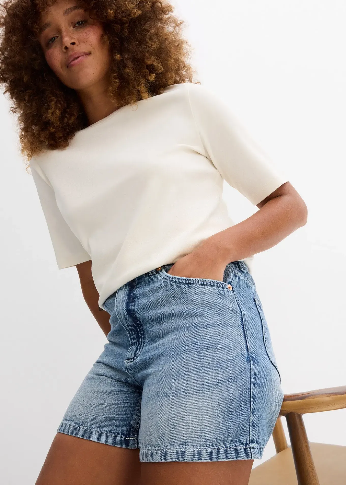 Short en jean taille haute, peu extensible