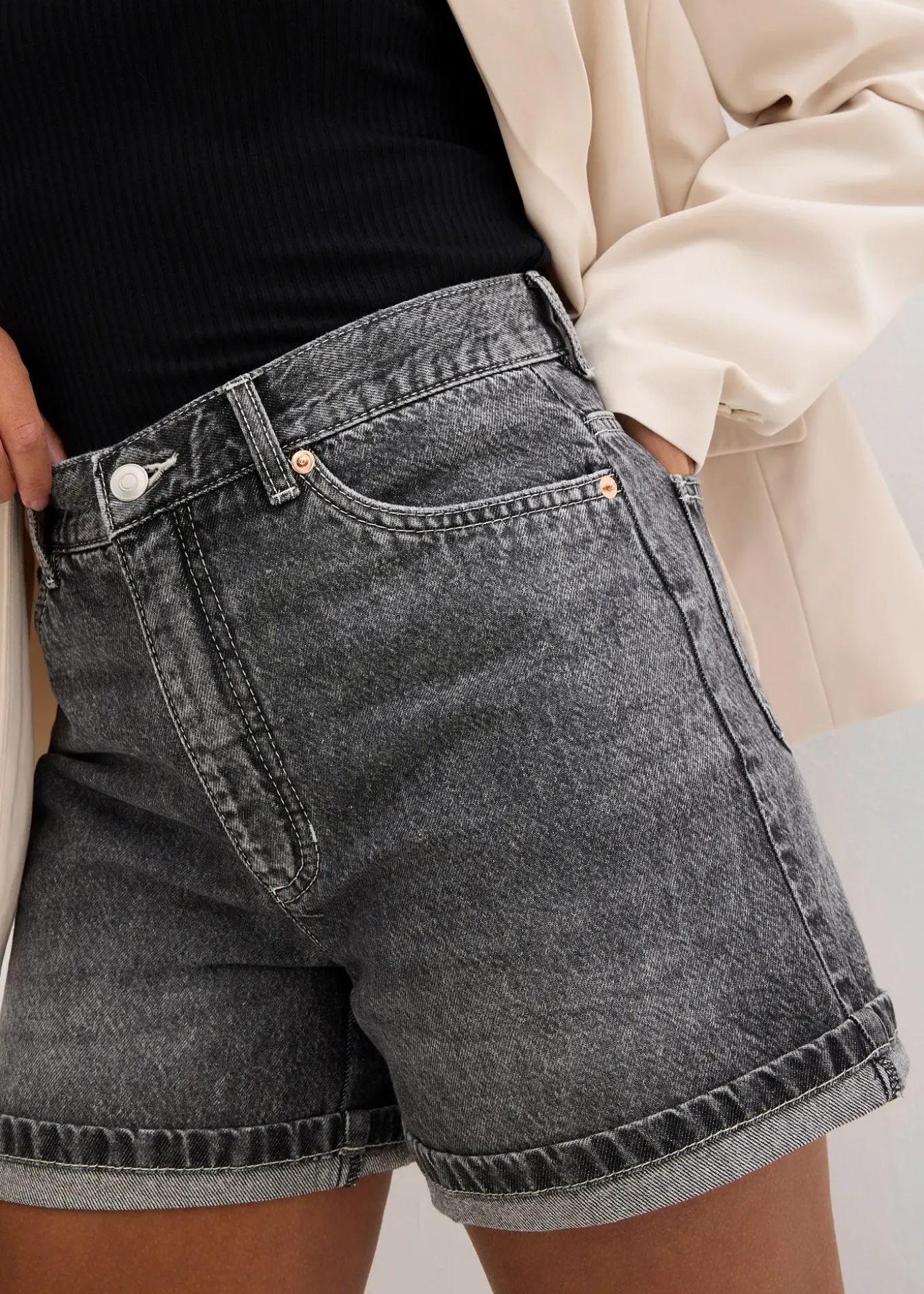 Short en jean taille haute, peu extensible