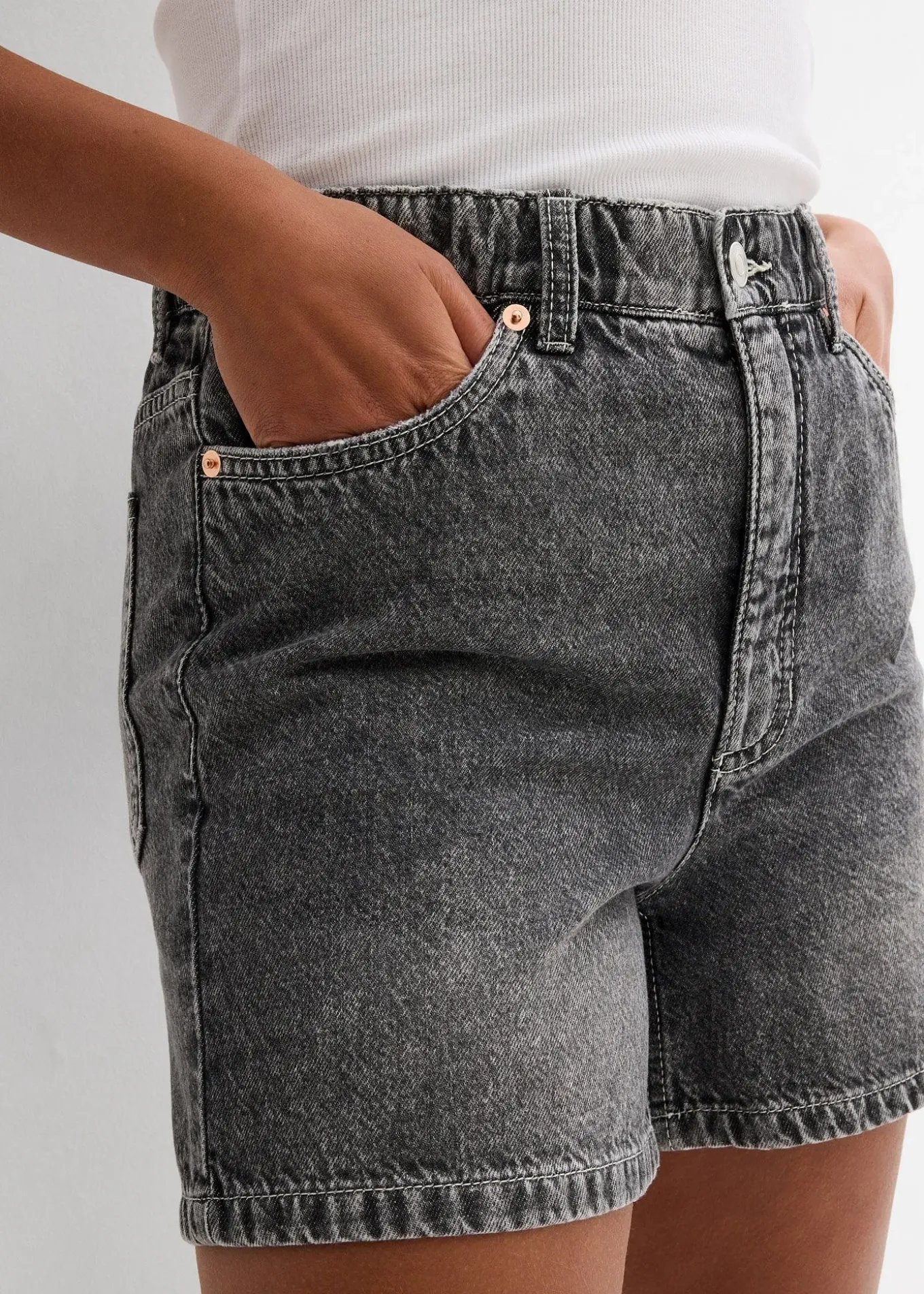 Short en jean taille haute, peu extensible