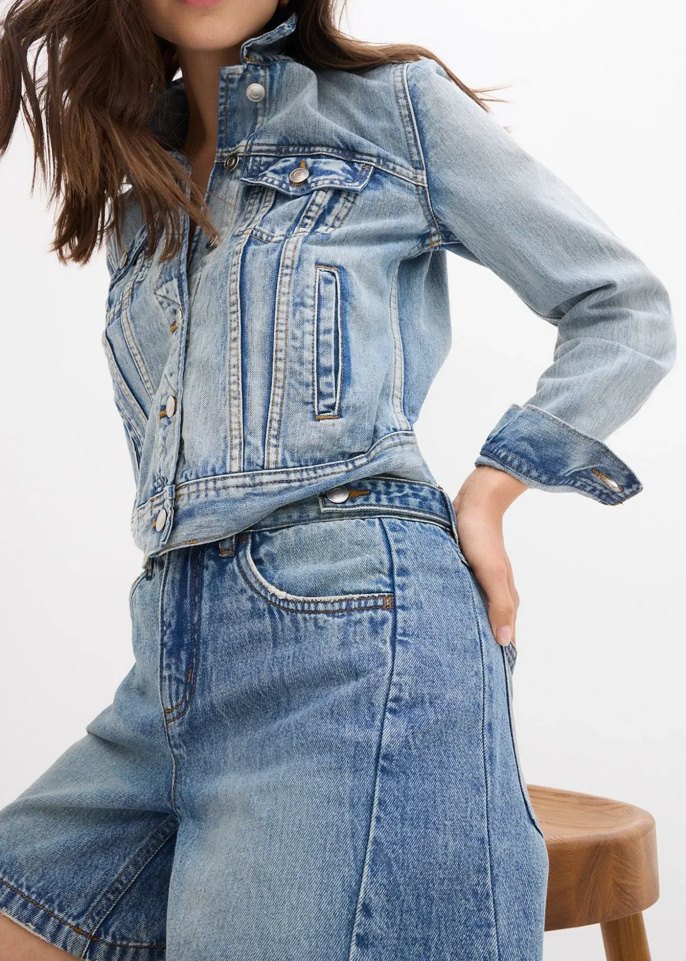Short en jean taille mi-haute, peu extensible