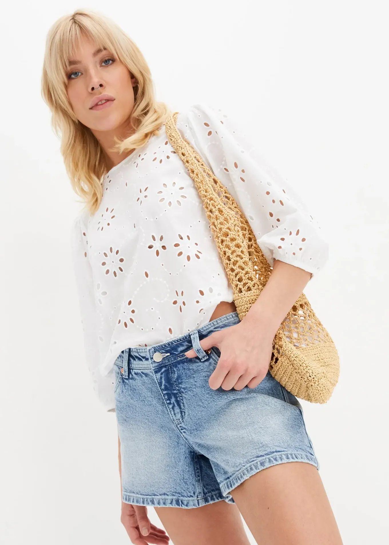 Short en jean, taille mi-haute