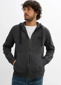 Sweat zippé à capuche, aspect délavé