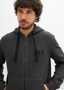 Sweat zippé à capuche, aspect délavé