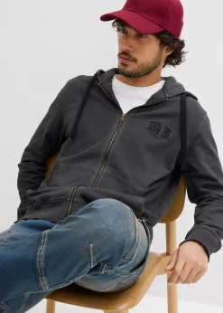 Sweat zippé à capuche, aspect délavé