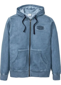 Sweat zippé à capuche, aspect délavé