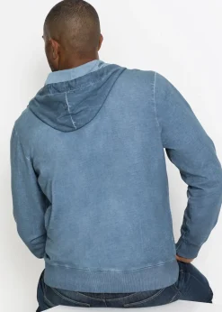 Sweat zippé à capuche, aspect délavé
