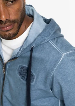 Sweat zippé à capuche, aspect délavé
