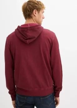 Sweat zippé à capuche, aspect délavé
