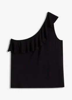 Top asymétrique avec volant en viscose douce et extensible