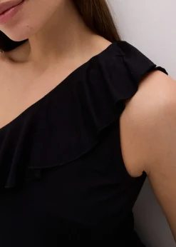 Top asymétrique avec volant en viscose douce et extensible