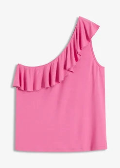 Top asymétrique avec volant en viscose douce et extensible