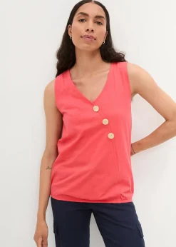 Top en coton style cache-cœur à base élastiquée
