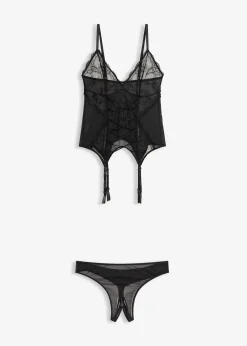 Top porte-jarretelles et string ouvert (ens. 2 pces)