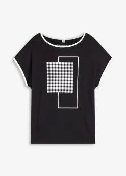 T-shirt à imprimé placé et passepoil contrastant