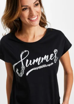 T-shirt avec inscription à sequins