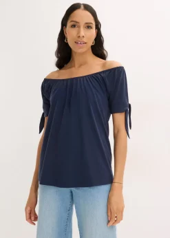 T-shirt col Bardot à détail nœud