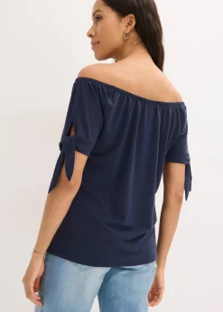 T-shirt col Bardot à détail nœud