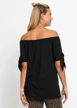 T-shirt col Bardot à détail nœud