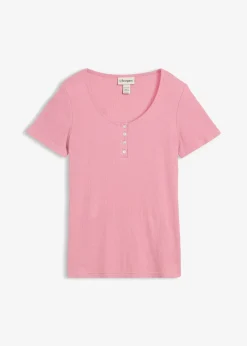 T-shirt col tunisien, 100% coton
