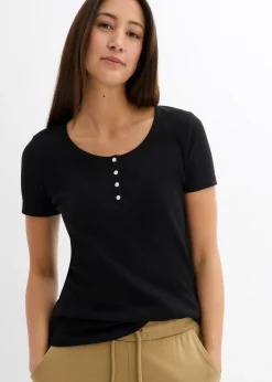 T-shirt col tunisien, 100% coton