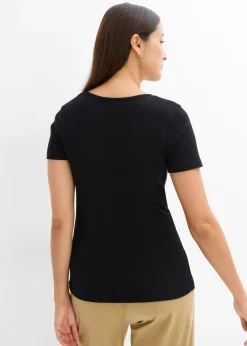 T-shirt col tunisien, 100% coton