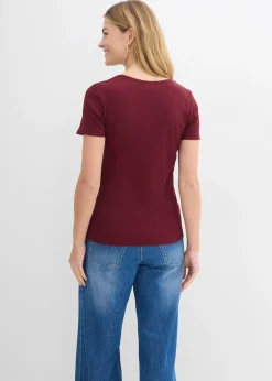 T-shirt col tunisien, 100% coton