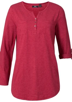 T-shirt col tunisien boutonné à manches longues