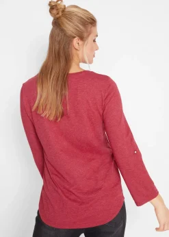 T-shirt col tunisien boutonné à manches longues