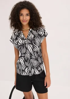 T-shirt col tunisien en viscose mélangée