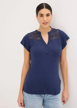 T-shirt col tunisien en viscose majoritaire