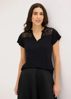 T-shirt col tunisien en viscose majoritaire