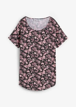 T-shirt coton décontracté en fil flammé à base arrondie